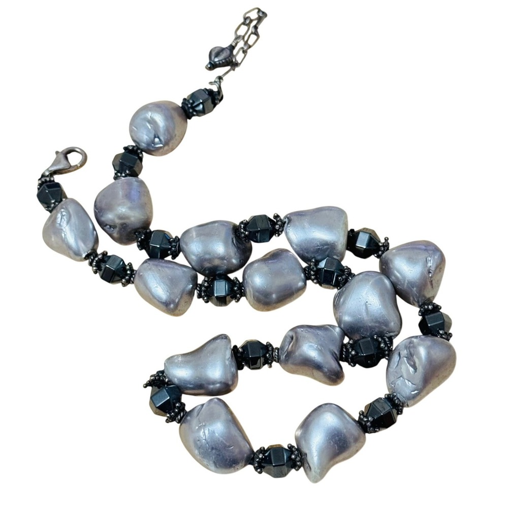 VTG French Glass‎ Baroque Pearl Beads Necklace sterling 925 silver France 18"